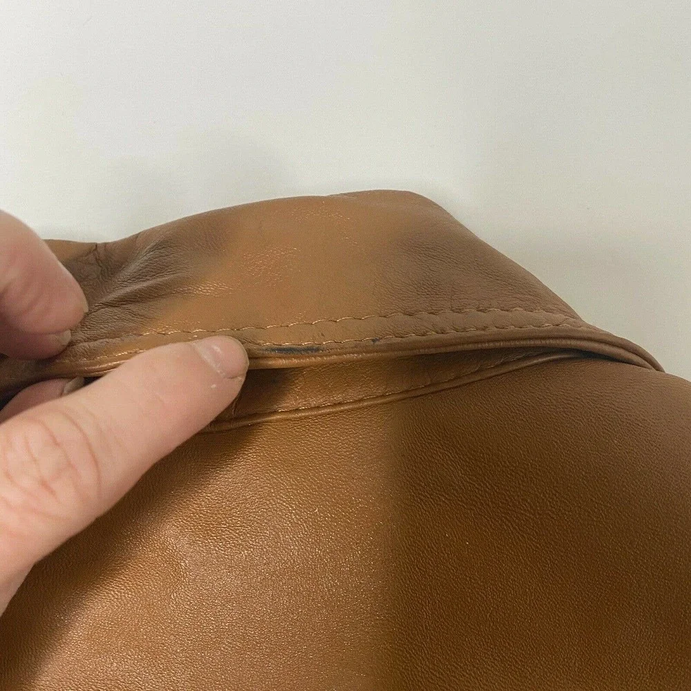 Twiggy of London Tan Leather Full Zip Moto Jacket Hipster Biker Punk Rock Small - Picture 11 of 12
